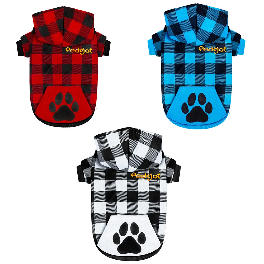 

Small and Medium Dogs Lattice Hoodie Coat Winter Warm Outdoor Cat Puppy Hooded Sweatshirt with Pocket Hat Fleece Pet Clothes