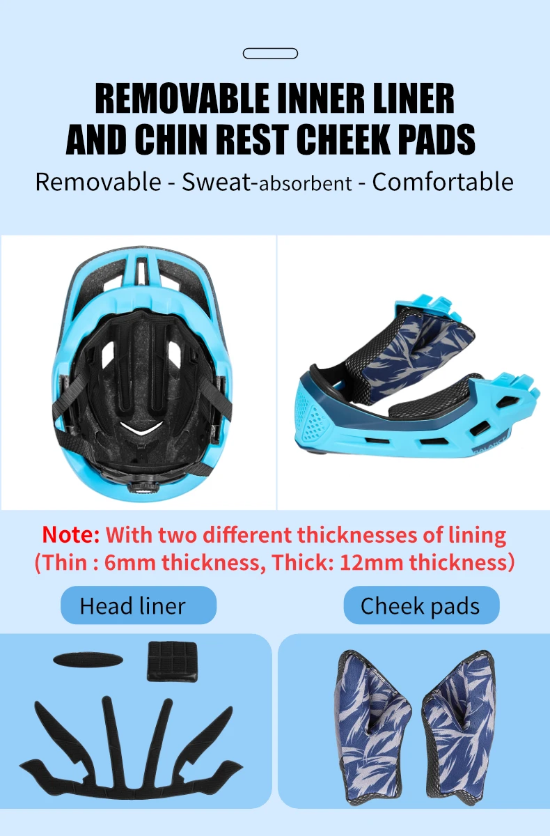 BATFOX Kinder Vollgesichts-Fahrradhelm Abnehmbarer Kinnriemen Stoßabsorbierende Schale Sicherheitszertifizierter Rad- und Rollerhelm für Kinder – Detail 8