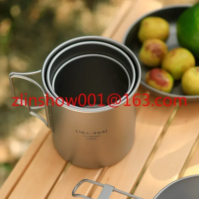 Ultralight Titanium Cup 375ml 550ml 750ml Outdoor Portable Camping Picnic Water Cup Mug with Foldable Handle camping kitchen