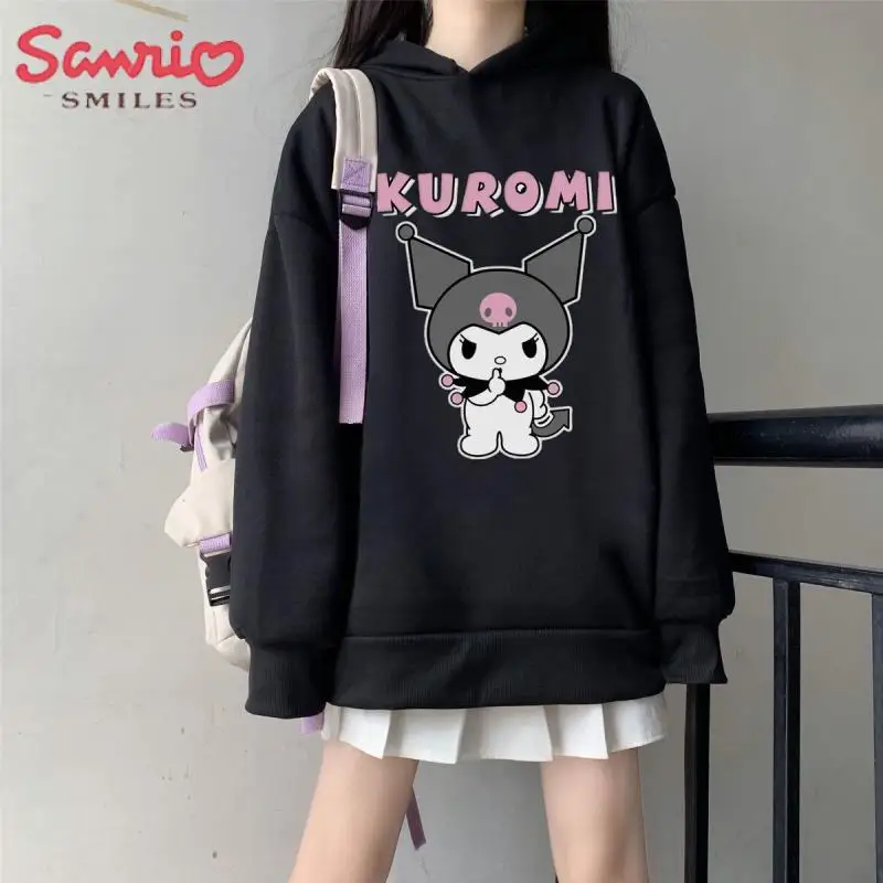 

Kawaii Sanrio Anime Kuromi Hooded Hoodie Ins Japanese Preppy Print Long Sleeve Girl Cute Casual Loose Spring/fall Hoodie Gift