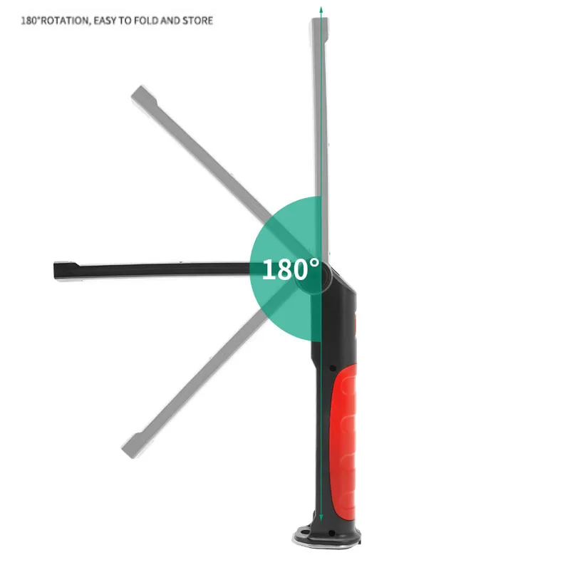 Torcia di emergenza portatile con ricarica wireless 180 °   Ruota la lampada da lavoro pieghevole per ispezione meccanica per la riparazione di auto 2 modalità