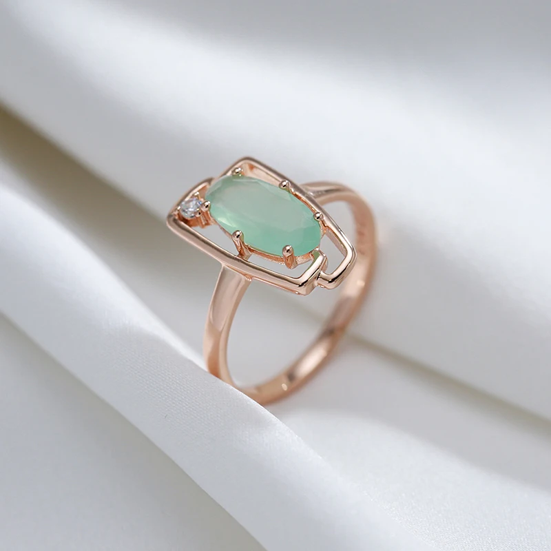 JULYDREAM Geometric Hollow Oval Mist Green Zircon Women\'s Rings 585 Rose Gold Color Fashion Jewelry Party Vintage Accessories