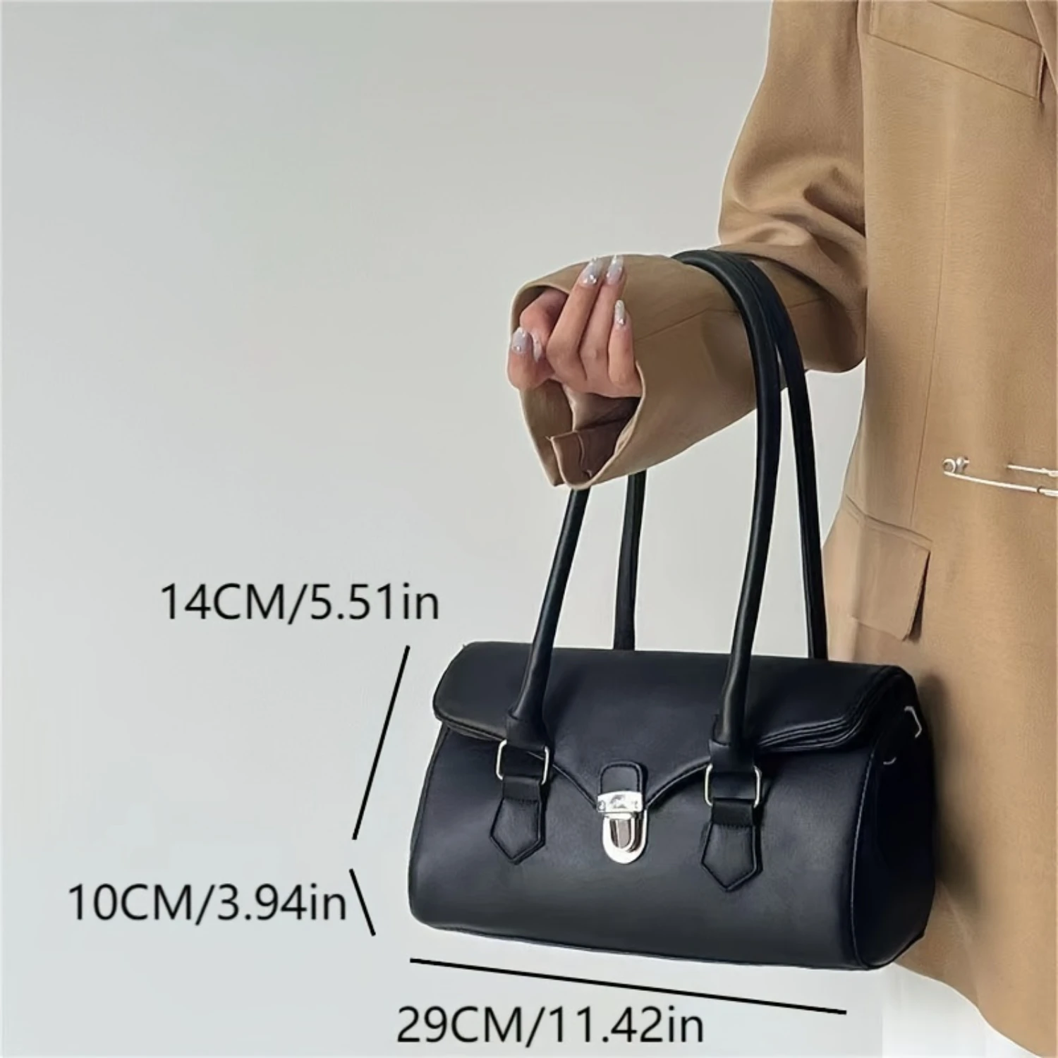 

Solid Color Minimalist Shoulder Bag for Women - Trendy Motorcycle Handbag