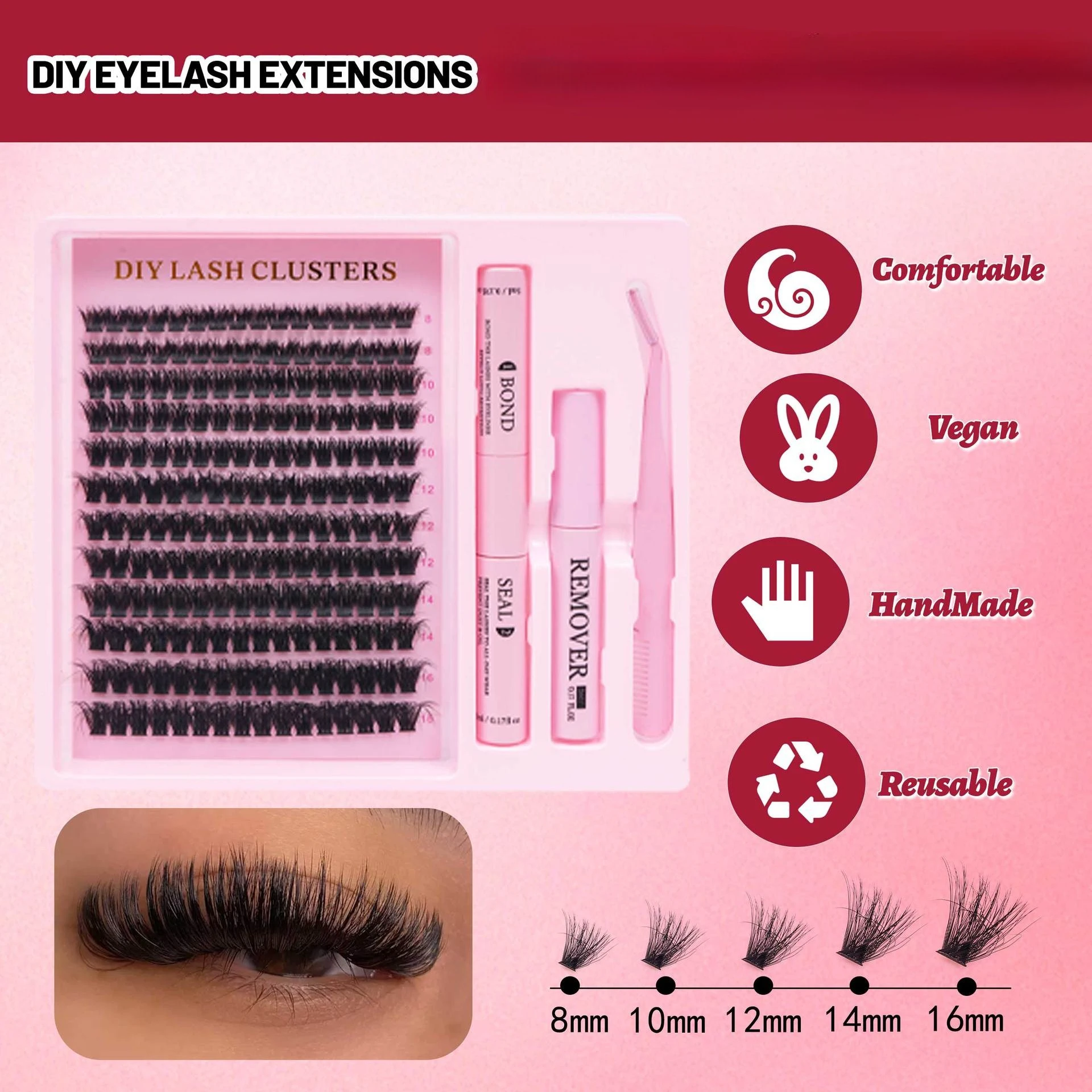 Segmented 30D50D Natural Thick DIY False Eyelash Glue Tweezers Set