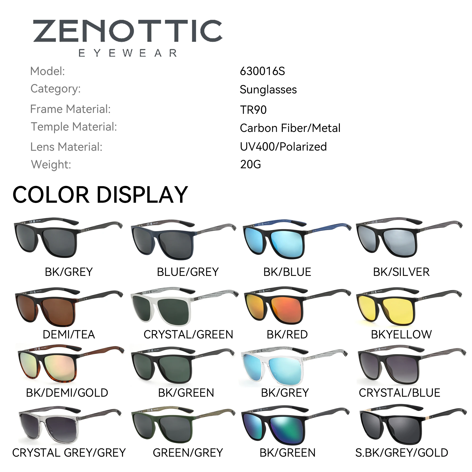 ZENOTTIC Square Polarized Sunglasses for Men Ultralight Carbon Fiber Sun Glasses Driving Fishing Golf Sports UV400 Protection