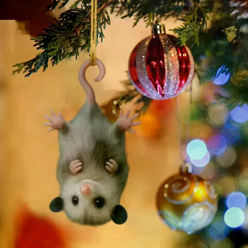 Fun Car Pendant Hanging Ornament Realistic Animal Upside-Down Opossum Rearview Mirror Hanging Decor Accessories