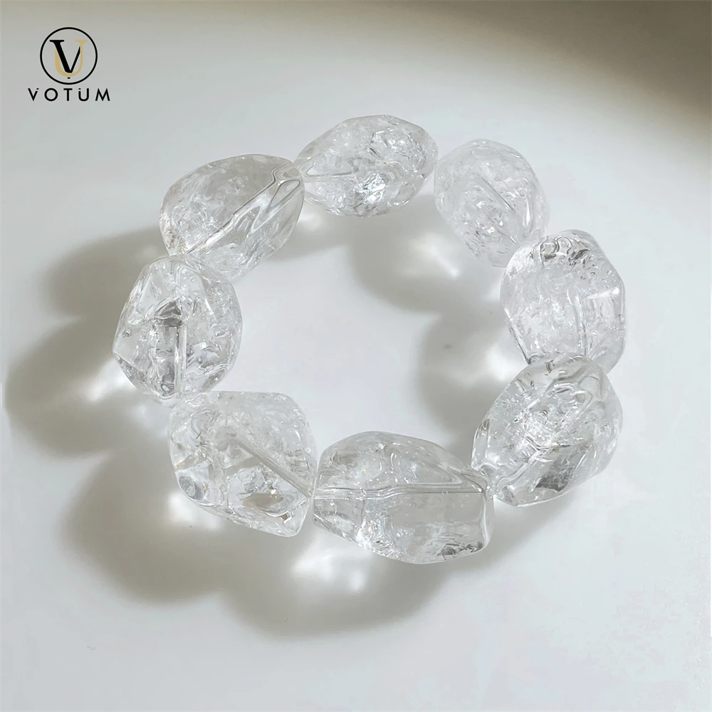 Votum Natural Large Size Azeztulite Quartz Beaded Bracelet for Unisex White Crystal Spiritual Meditaion Reiki Stone Gift Jewelry
