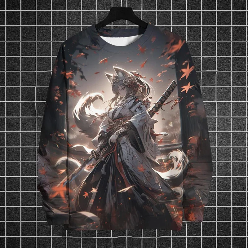 

Ukiyoe Pattern Hoodie For Men Japanese Animal 3D Printed Sweatshirt Autumn Long Sleeve Tops Loose Pullovers Round Neck Hoodies