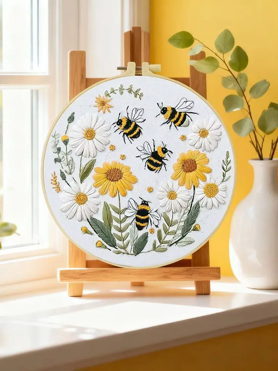 1 Stück 20X20CM/15X15CM 7,87/6,3 Zoll Blumen-Stickerei-Starter-Kit DIY-Kit DIY-Stickerei-Set Handarbeiten Malerei – Detail 6