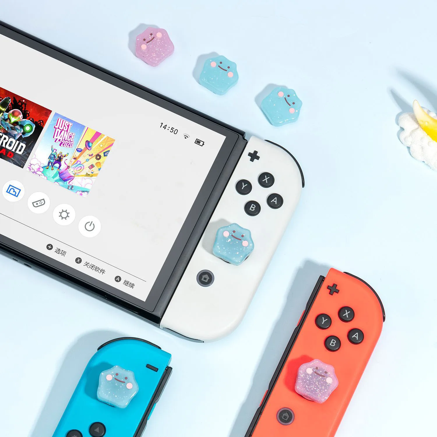 Stars Ghost Transparent Glitter Joystick Silicone Thumb Stick Grip Cap For Nintendo Switch Oled NS Lite Joy-con Bling Soft Cover