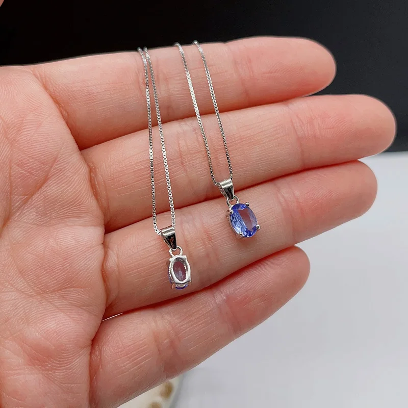 simple 925 silver tanzanite pendant 4mm*6mm and 5mm*7mm 100% natural tanzanite necklace pendant