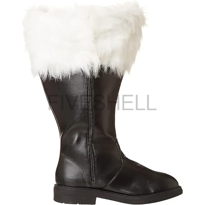 New Year 2025 Christmas Cosplay Boots Santa Claus Faux Leather Shoes With Fur Men's Winter Boots Stage Performance Shoes