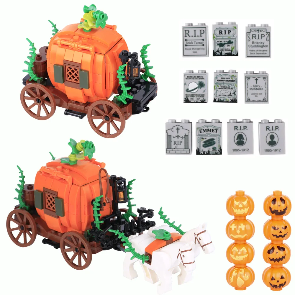 

Halloween Scene Building Block Set Pumpkin wagon Tombstone pumpkin printing blocks Creative Gift Toy