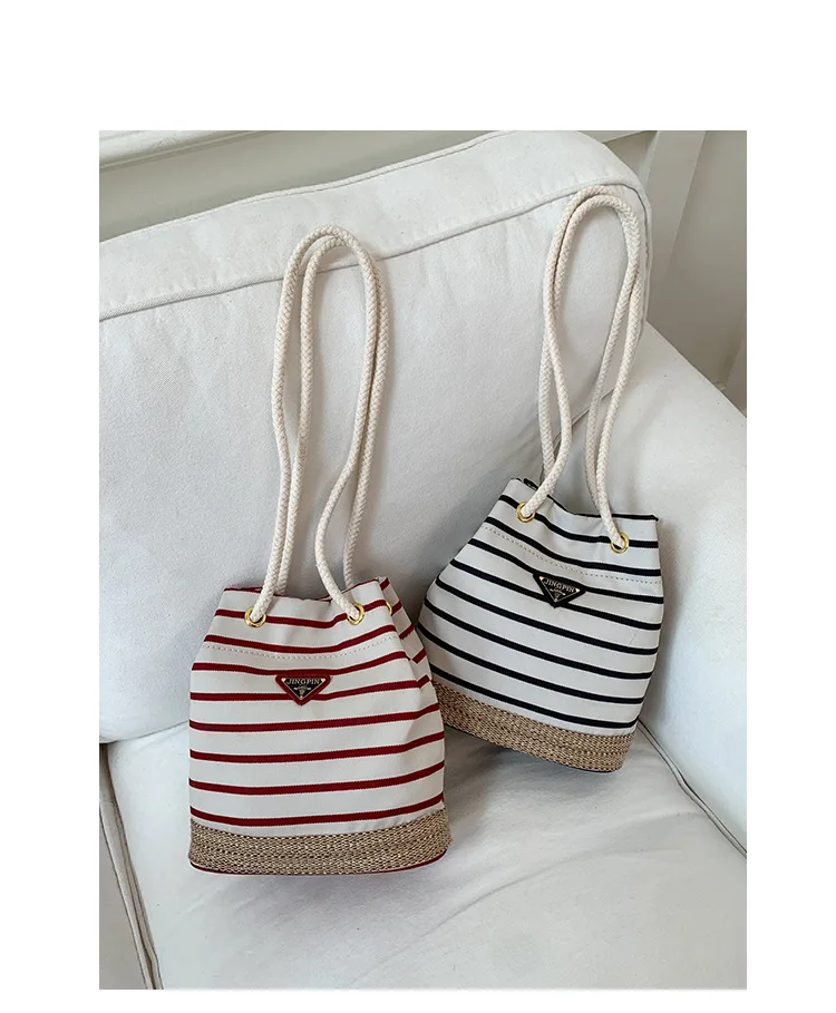 

2025 Summer Striped Tote Bag - Women's Canvas Shoulder Bag, Versatile Crossbody Beach Purse for Vacation