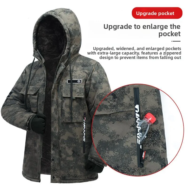 

Зимняя камуфляжная утепленная хлопковая куртка, мужская верхняя одежда, рабочая одежда, теплое хлопковое пальто с флисовой подкладкой, свободный крой, повседневное.