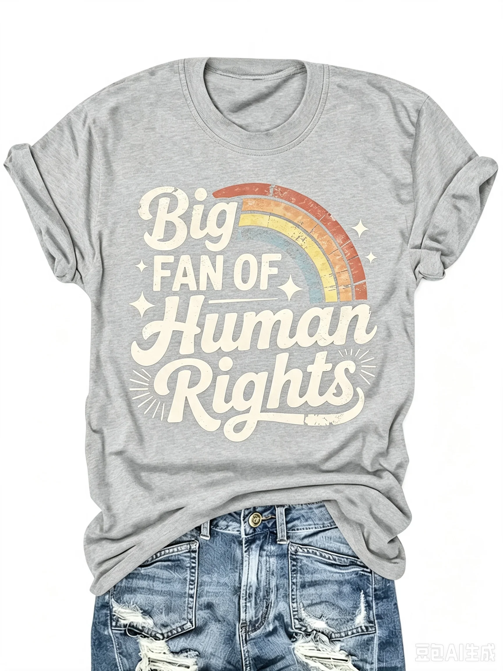 Big Fan Of Human Rights Women's Tee - Retro Rainbow Graphic Multi Colors Available, Y2K Top for Back To School Vacation Daily