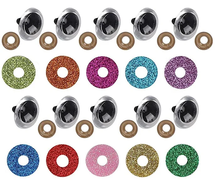 10 Sets 16MM Stuffed Toys Glitter Safety Eyes Nonwovens Washer Clear Doll Eyes Dolls Accessories NEW