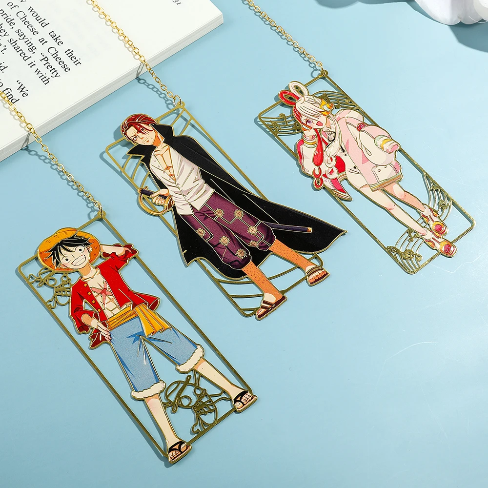 One Pieces Luffy Shanks Uta Book Mark Anime Brass Metal Bookmark for Book Lover Gift Fans Collection Stationery School Supplies