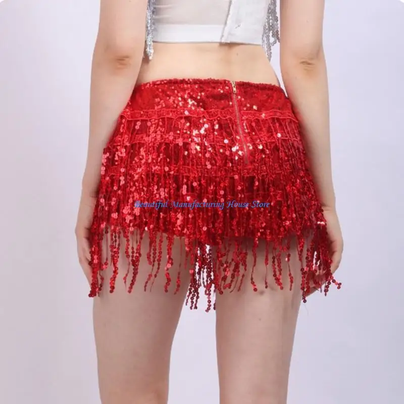 E56A Sparkling Sequins Fringe Shorts for Women Glittering Tassels Dance Costume Bottoms for Parties and Music Festivals