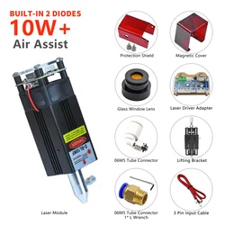 10W Laser Module with Air Assist 5W Laser Engraving Head 450nm Blue TTL Laser Head for CNC Laser Cutting Machine DIY Wood Tools