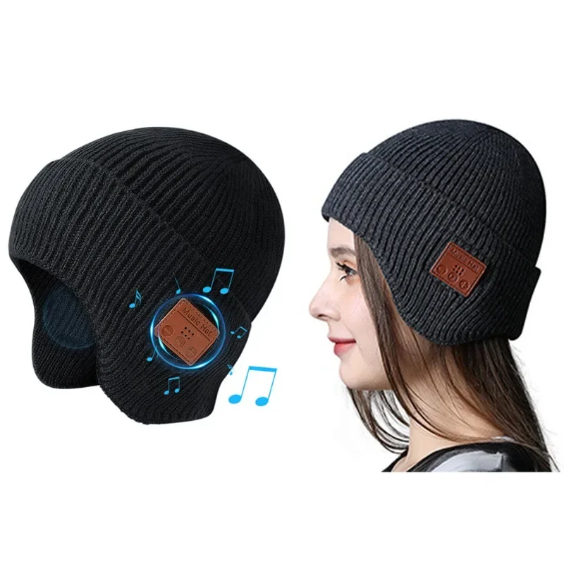 Winter Windproof Beanie Music Cap 5.0 Bluetooth-Compatible Stereo Headphones Music Hat Ear-Covering Headset Beanie Headwear