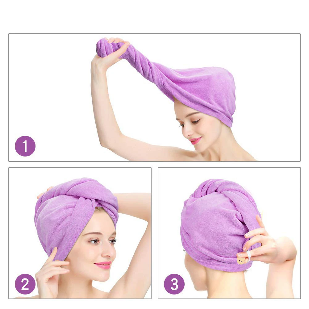 Hair Towel with Button Super Absorbent Hair Towel Wrap for Curly Hair, Fast Drying Hair Wraps for Women, Anti Frizz Microfiber