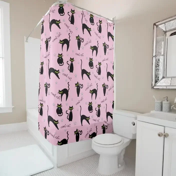 Retro Atomic Medieval Retro Cat Graphic Pattern Flamingo Shower Curtain Bathroom Curtain With Hook Bathroom Curtain l220cm