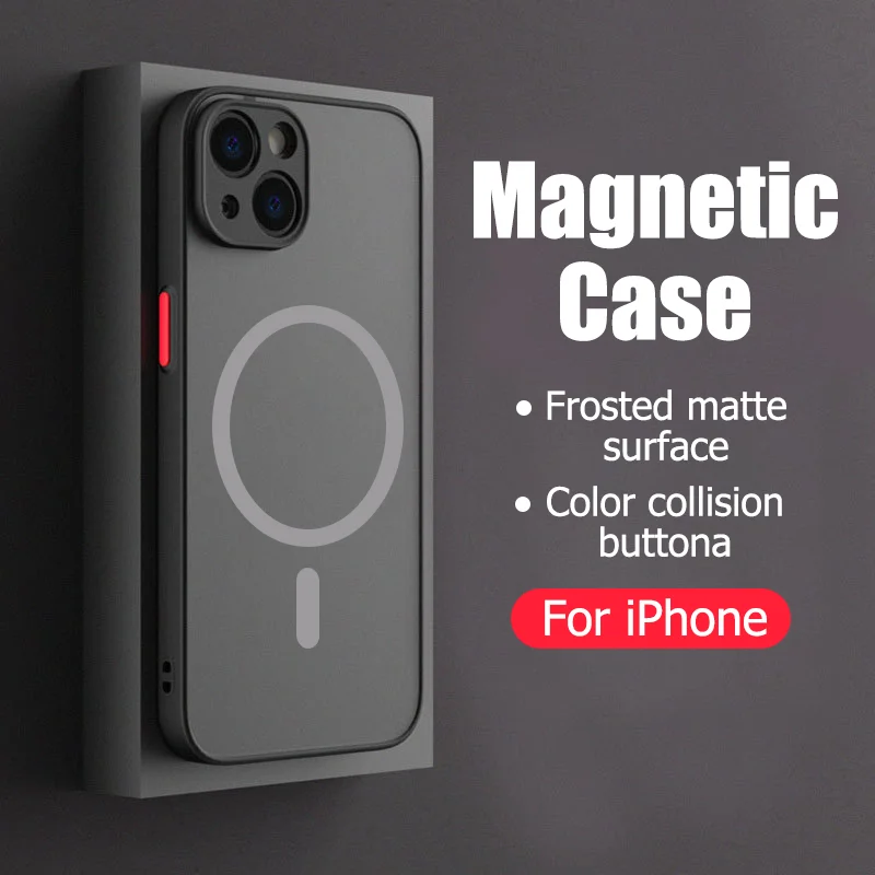 For Magsafe Case For iPhone 15 13 14 11 12 Pro Max Plus Magnetic Matte Cover Soft Color Collision Camera Lens Protector Luxury