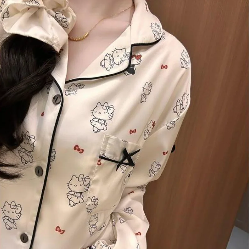 

Sanrio Hello Kitty Two Piece Pajamas Set Cartoon Women Students Home Dormitory Outdoor Loose Spring Autumn New Comfortable Pj