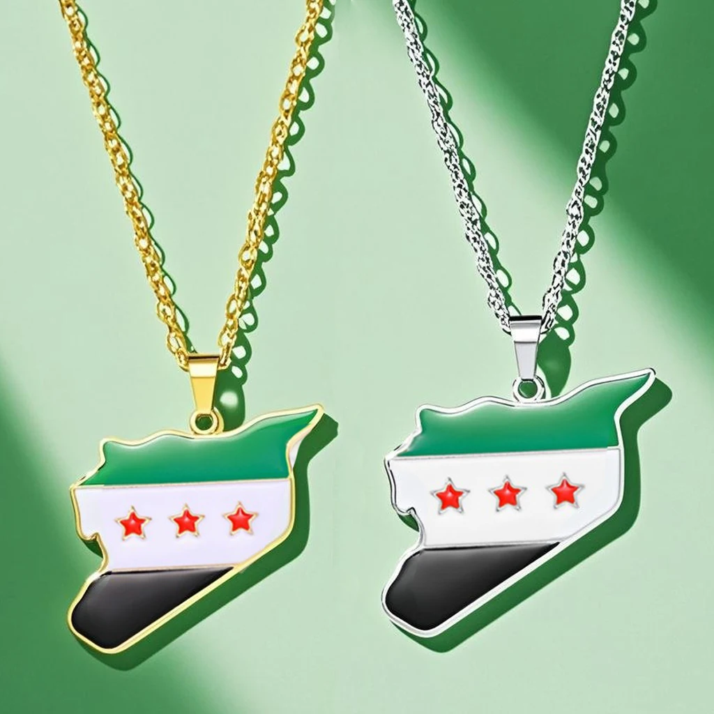 YILUOCD-collar con colgante de bandera de mapa de Siria de acero inoxidable para mujer, artesanía de aceite por goteo, mapa de Syrians, regalo de joyería de hip hop