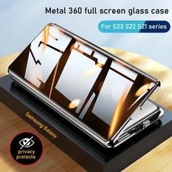 360° Double Sided Glass Magnetic Case For Samsung Galaxy S24 S21 S22 S23 S25 Ultra Plus Anti Peeping Metal Lens Protector Capa