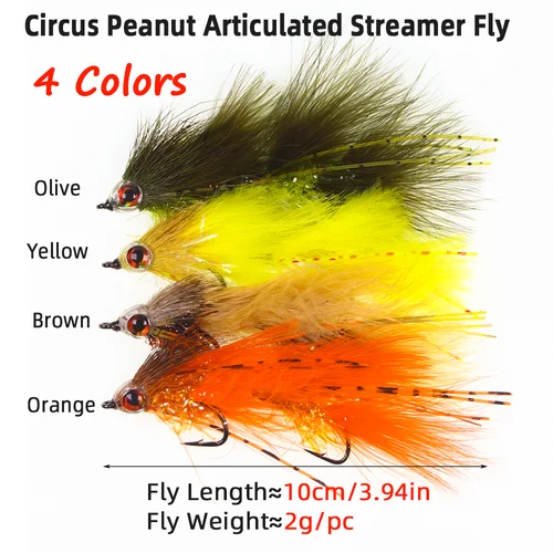 Imagen 2 del producto Vampfly 1 ud./4 Uds. Streamer articulado de maní de circo 3D ojo de pez ciervo pelo Stinger moscas trucha lubina Lucio Muskie Señuelos de pesca