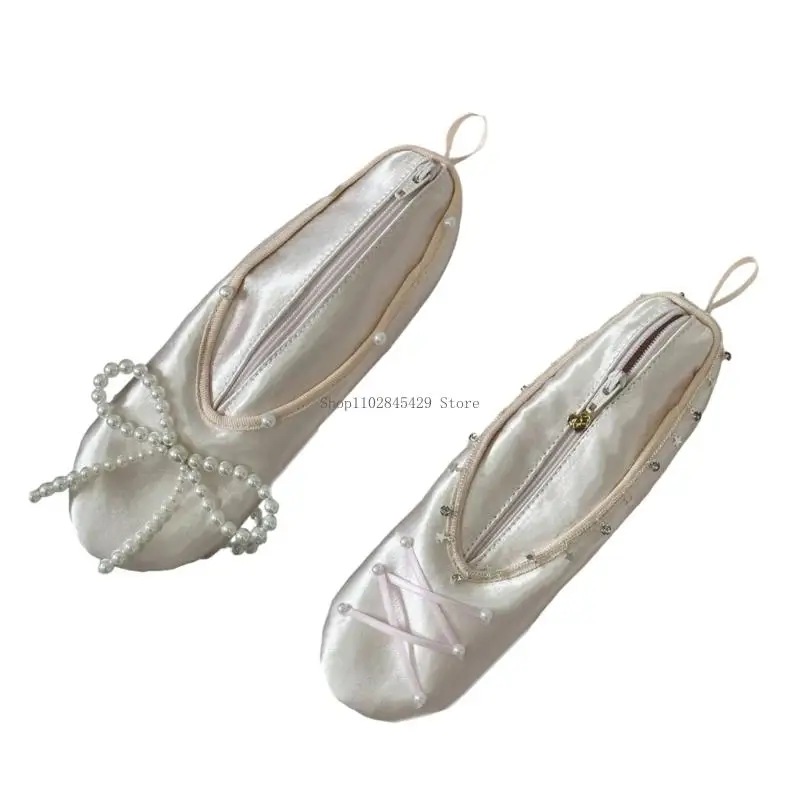 

Ballet Dance Themed Cosmetic With Zipper Closure Soft Satins Material Travel Friendly Makeup Storage Bag