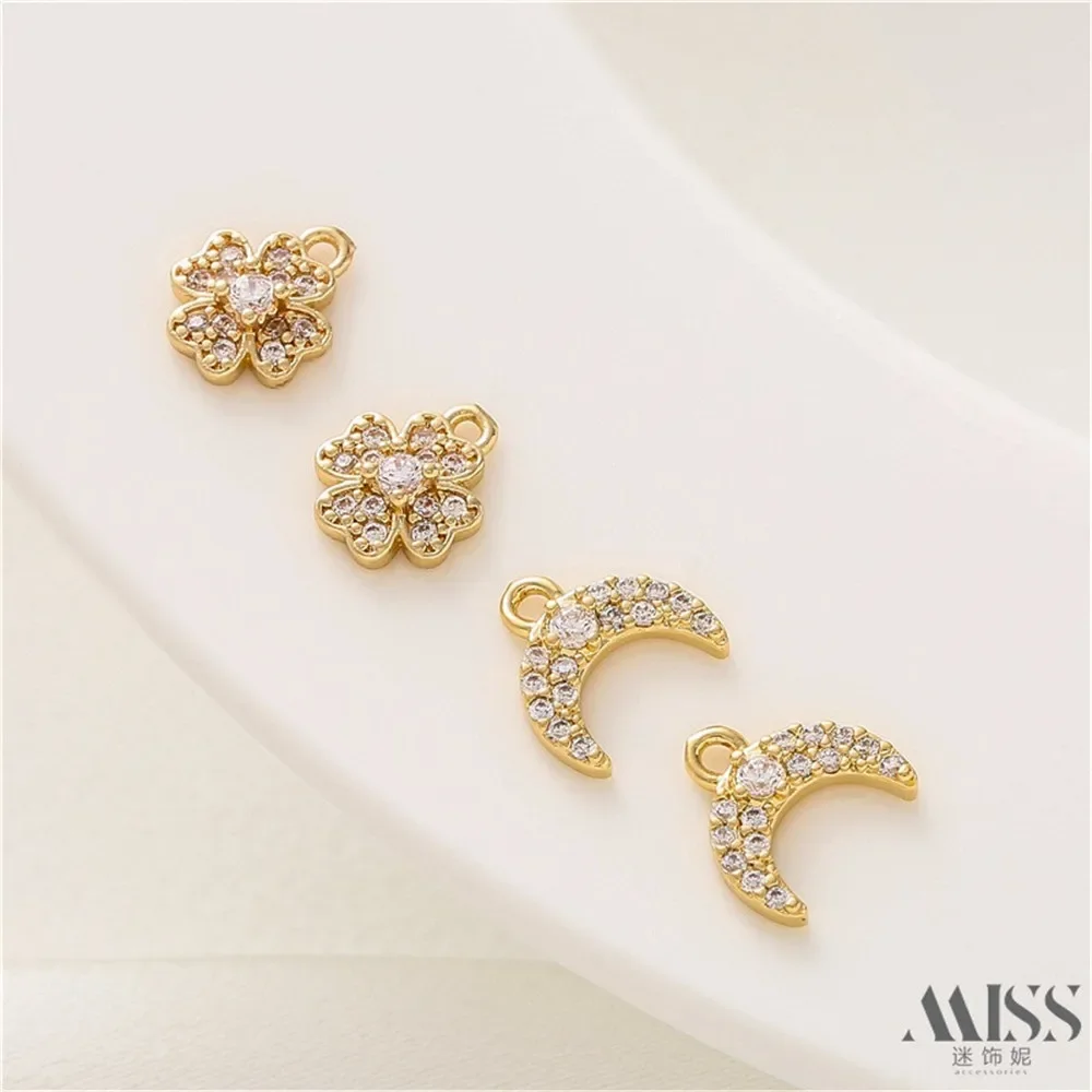 

14K Gold Bag Color-preserving Zircon Curved Moon Pendant DIY Pendant Handmade Bracelet Necklace Jewelry Accessories