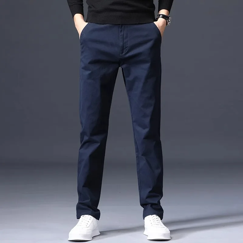 Printemps été mince pantalons décontractés hommes droit noir pantalon coton affaires coupe ajustée mode pantalon pour homme grande Size28-40
