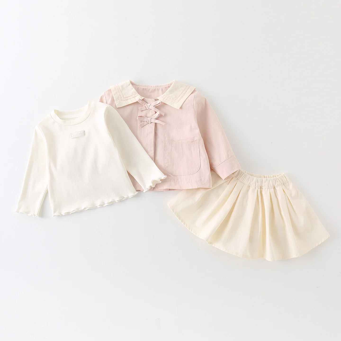 

Spring 2026 New Style Baby Girl's Three-Piece Set Princess Academy Style Short Skirt High Waist Long Sleeve Casual Sportswear