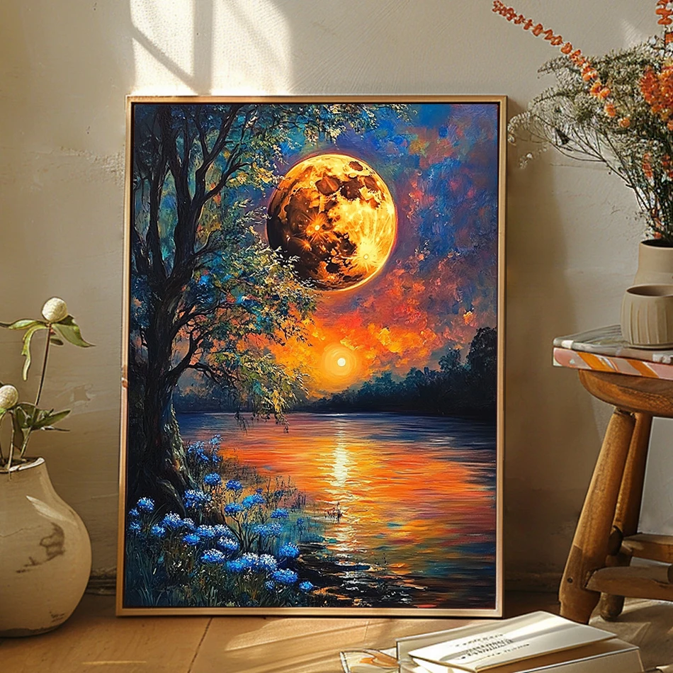 

SDOYUNO Painting By Numbers With Frame moon Landscape Scenery Drawing By Numbers Adult Coloring Handiwork Crafts Kit Wall Decor