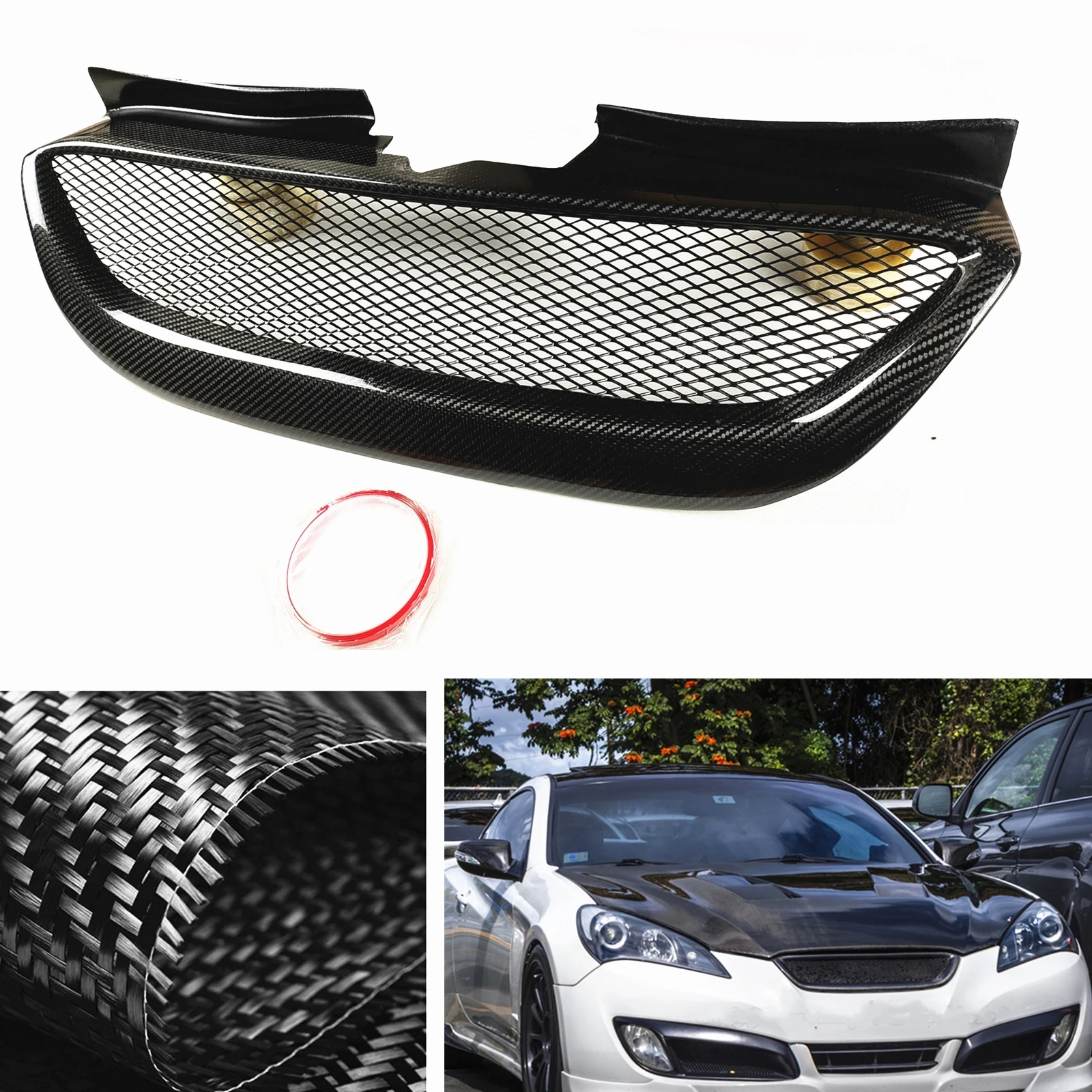 

Carbon Fiber Car Racing Front Grille Grill Upper Bumper Hood Vent Mesh Auto Kit Grid For Hyundai Genesis Coupe 2008-2012