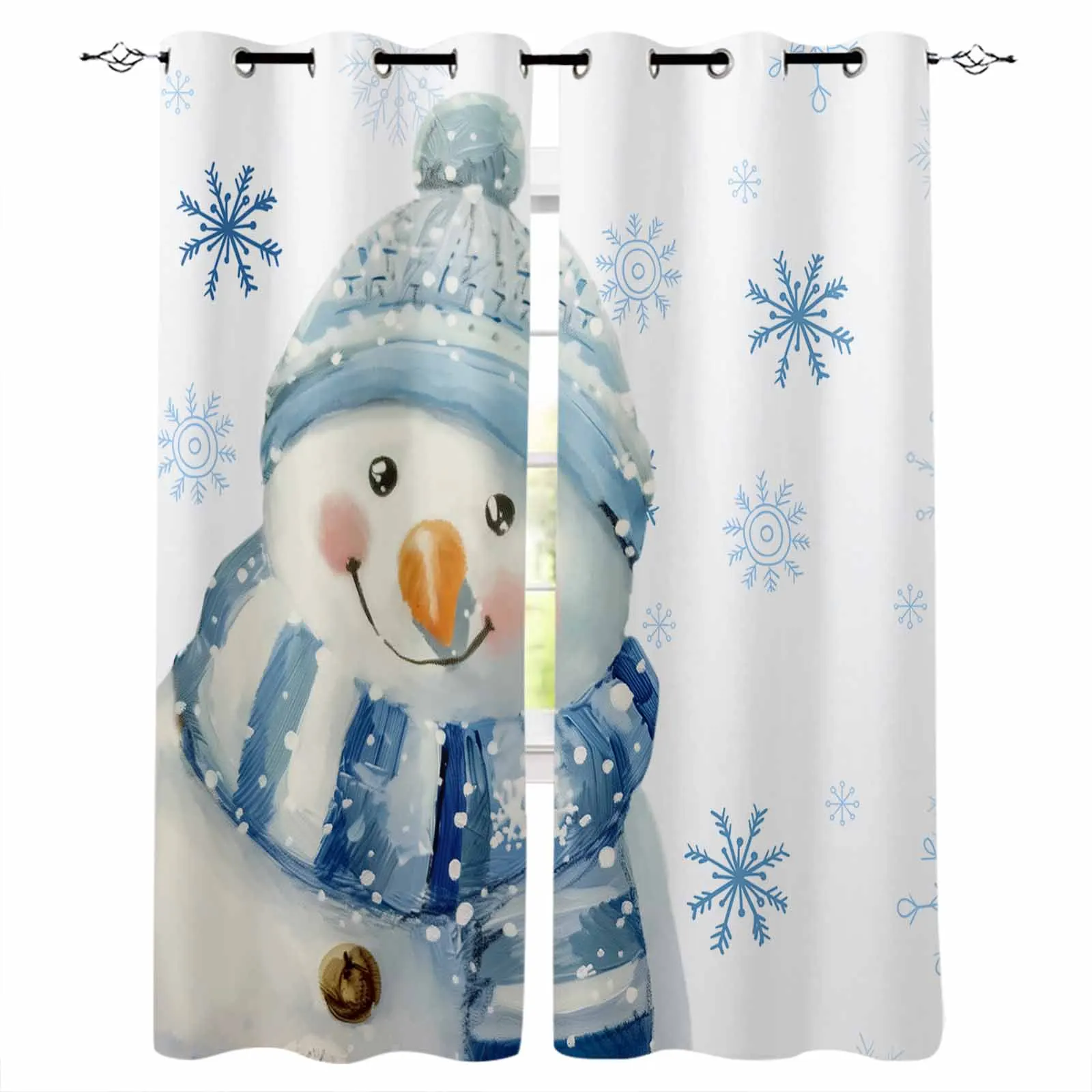 

Christmas Watercolor Snowflake Retro Blackout Curtains For Living Room Bedroom Window Treatment Blinds Drapes