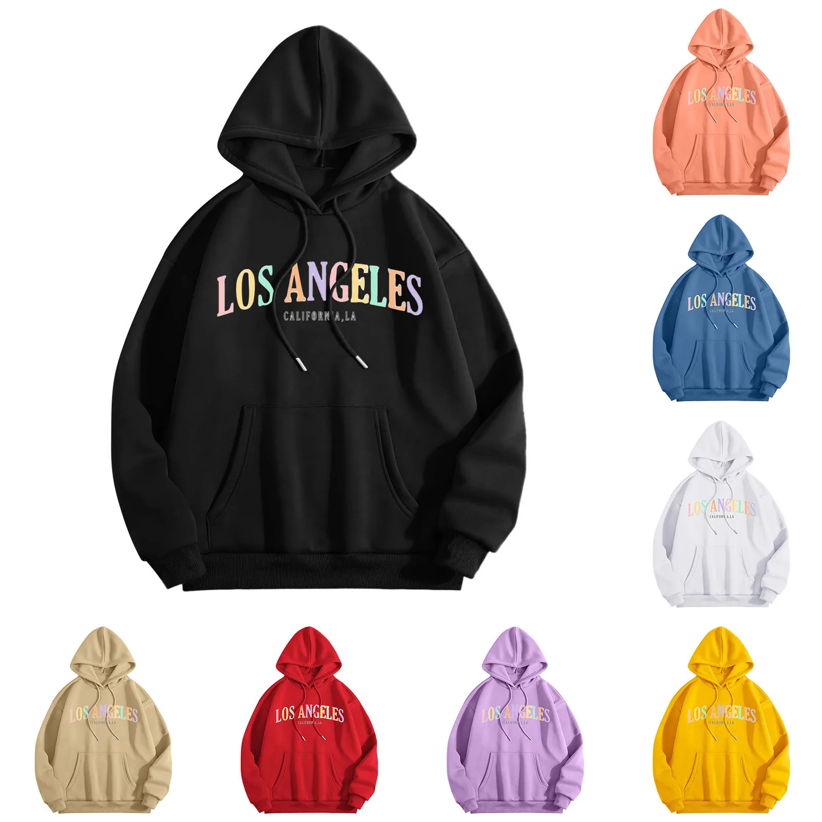 

Oversized Hoodies Women Autumn Letters Los Angeles Print Hoodie Graphic Drawstrings Pullover Preppy Sweatshirts Graphic Hoodies