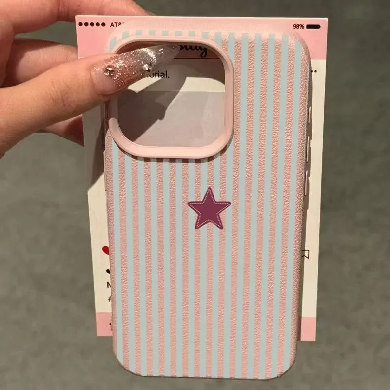 Blue Striped Star Lichee Pattern Phone Case For iPhone 11 12 13 Pro MAX 14 15 16 17 Plus 17 Air Shockproof Bumper Phone Cover - náhled 2