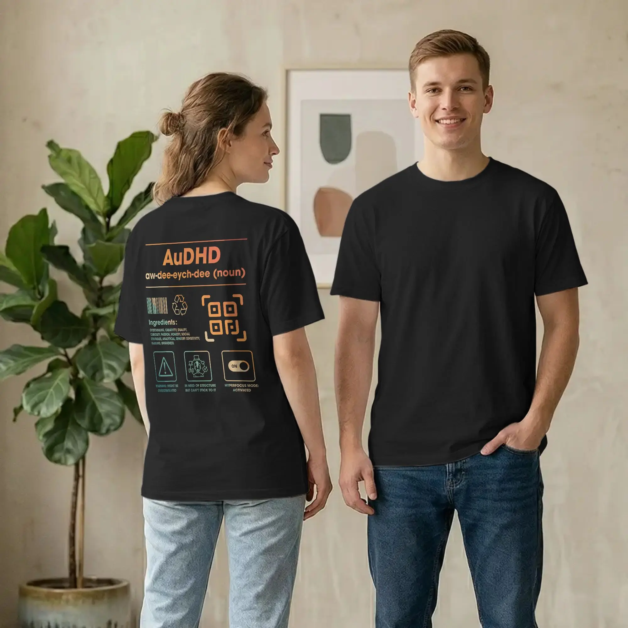 Backprint AuDHD Definition Ingredients Neurodivergent T Shirt Men Cotton Casual T-Shirts Crew Neck ADHD Autism Tees Clothes