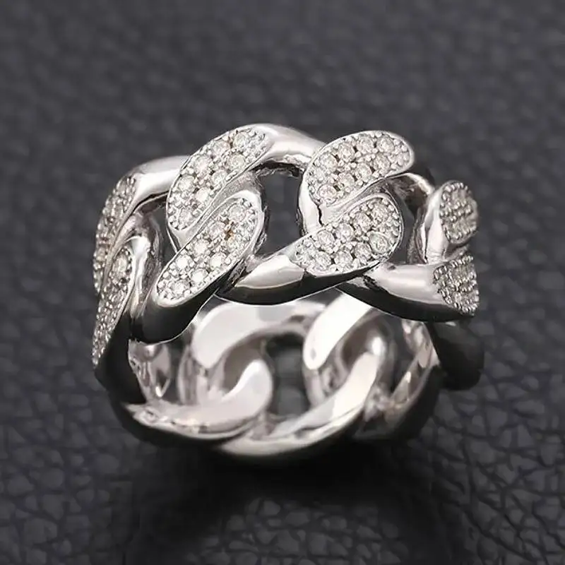 Huitan Luxus-Ring für Damen, Kettendesign, Metall-Finger-Accessoires für die tägliche Verlobungsfeier, eingelegter, schillernder CZ-Modeschmuck