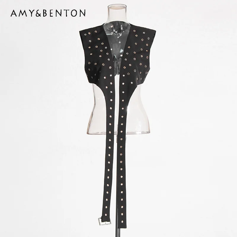 

Fashion Street Style Heavy Industry Design Women's Vests 2026 New Versatile Lace-up Handmade Rivet Sleeveless Vest Top Ladies