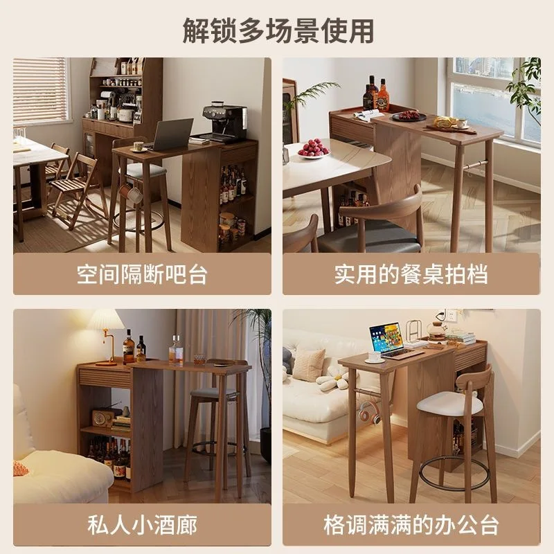 Solid wood bar table retractable small apartment extremely narrow light luxury open living room high balcony leisure small bar