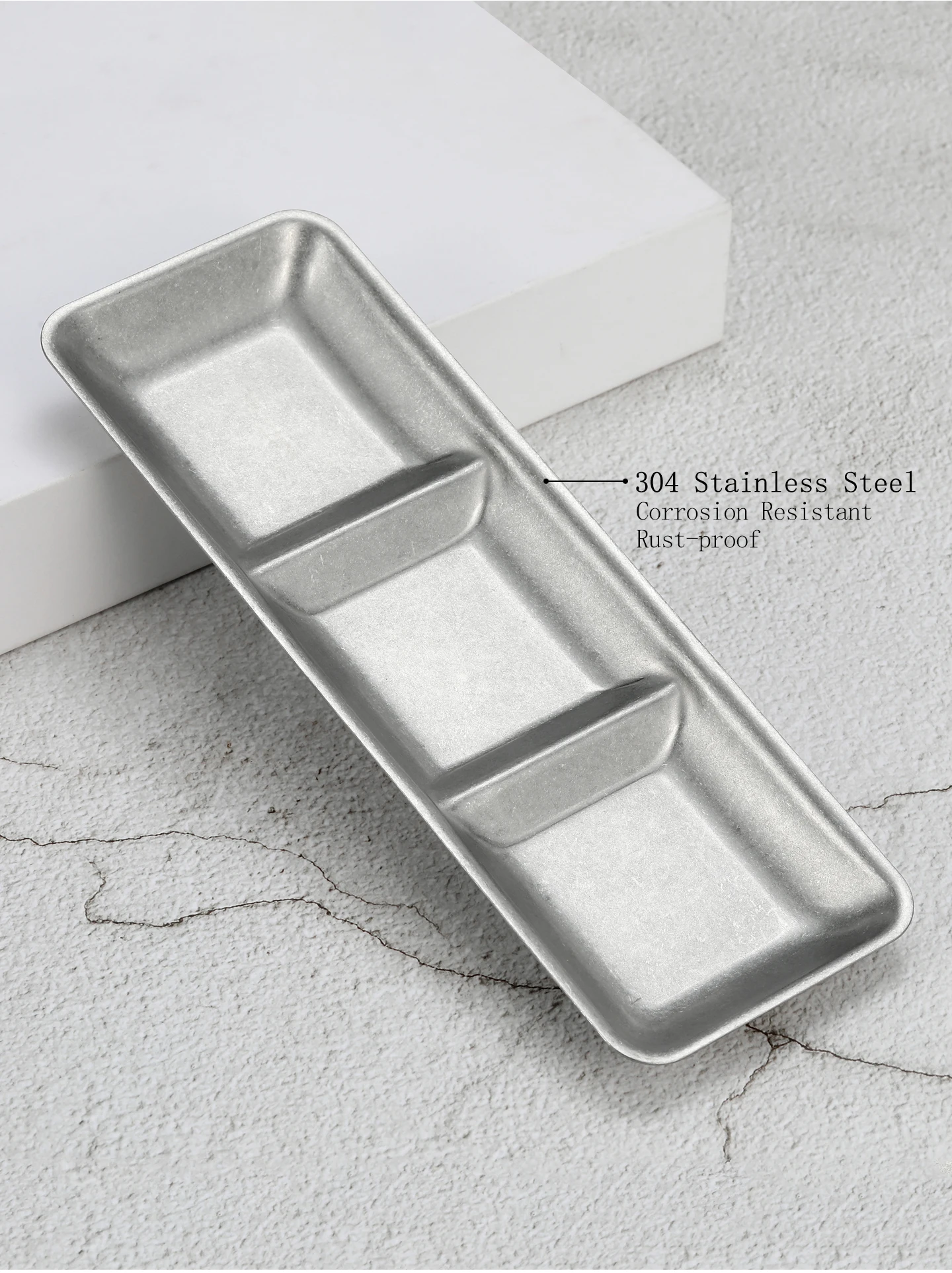 304 Edelstahl Fleischsaucen-Schale mit individuellem LOGO, Gewürzplatte, Gewürzschale, Pfefferplatte, 3-fach unterteilt, koreanischer BBQ-Stil – Detail 7