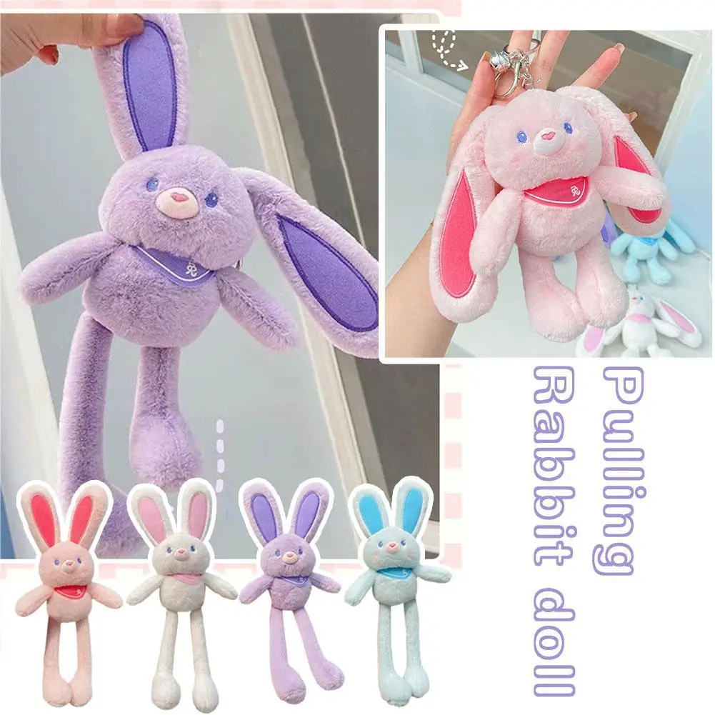 Pulling Rabbit doll Pull the Legs Rabbit Keychain Bunny Toy Soft Stuffed Toys Schoolbag Pendant Gift for Girls Baby Sleeping Toy