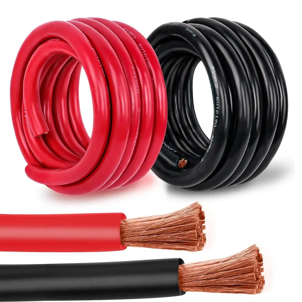 2 AWG Welding Cable Copper Wire 5FT Red 5FT Black Heavy Duty OFC Automotive Solar Marine Marine Battery Cable USA Made Power