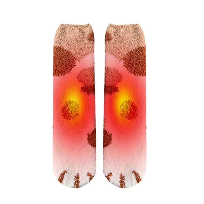 Women's Slipper Socks Cat Paw Cartoon Fuzzy Socks Sleep Socks Thicken Warm Elastic Mid-tube Sleep Socks for Family Friends