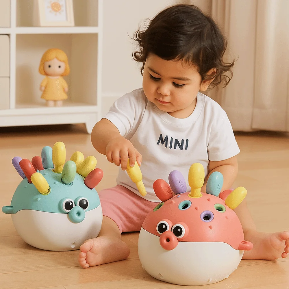 Plastic Focused Training Puzzle Toys Insertion Montessori Pufferfish Children's Toys Color Enlightenment Learning